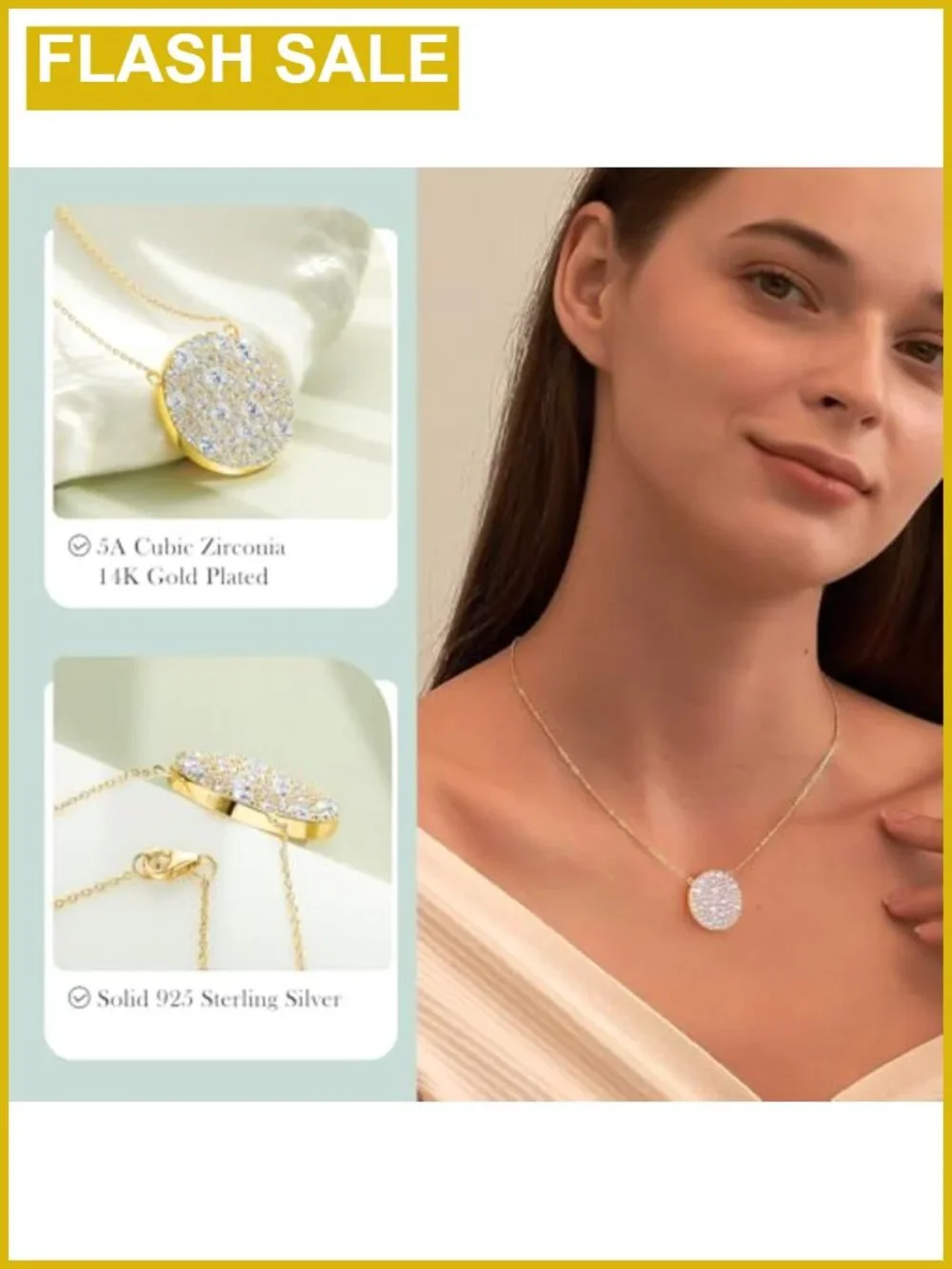 14K Gold Plated Sterling Silver Pave Birthstone Pendant Necklace